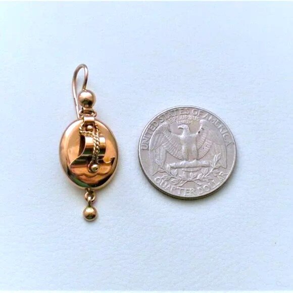 Antique Vintage Russian USSR 14K 583 Rose Pink Gold 3D Dangle Drop EARRINGS # 1 - Picture 5 of 10